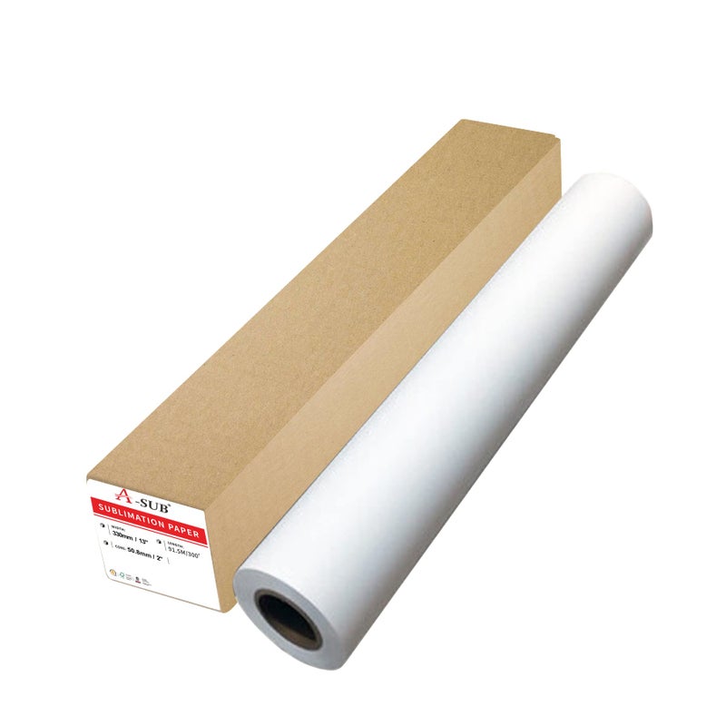 A-SUB Sublimation Paper Roll 105gsm 13 Inch x 300 Feet Quick Drying Compatible with Inkjet Printer - Image 1